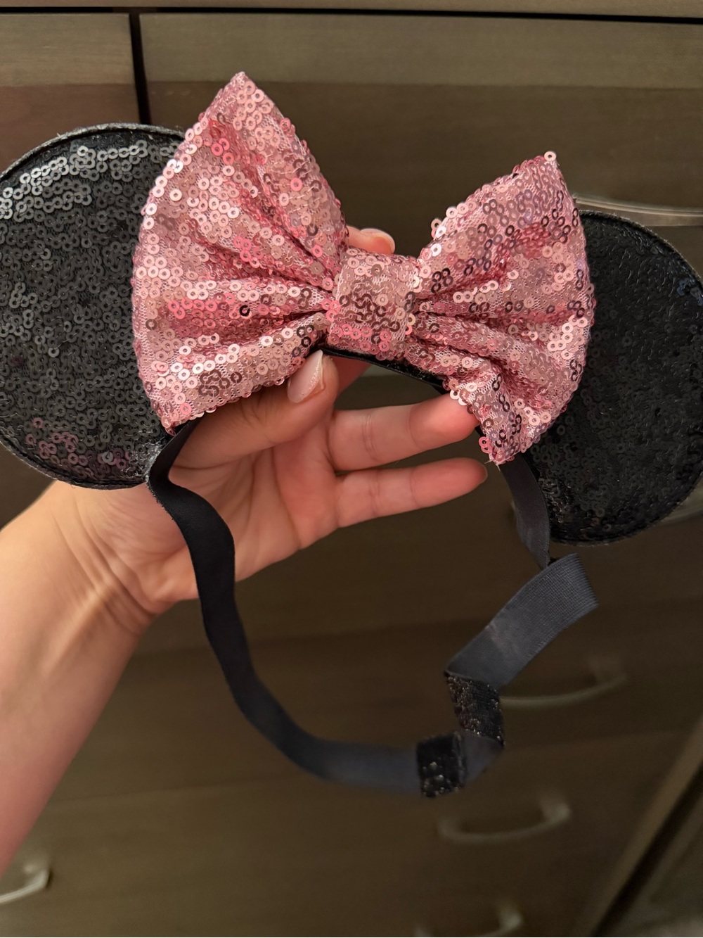 Kids Sequin Mouse Ear Headband with Pink Bow